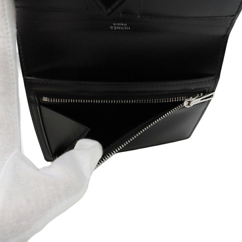 エルメス 二つ折り財布 ベアンコンパクト モノクローム ブラック/ブラック金具 ボックスカーフ W刻印 黒