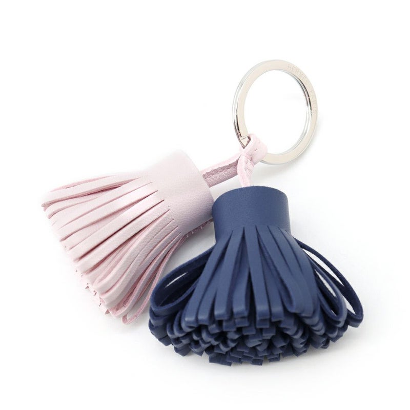 エルメス キーホルダー カルメン ウノドス ブルードマルト/ローズダーリン/シルバー金具 ラムスキン