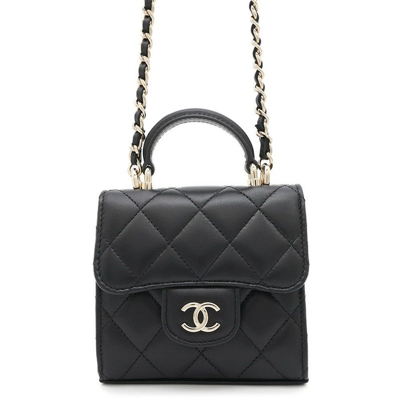 シャネル チェーンショルダーバッグ マトラッセ ココマーク チェーンクラッチ ラムスキン AP2682 CHANEL 黒