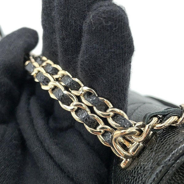 シャネル チェーンショルダーバッグ トップハンドル チェーンクラッチ マトラッセ ココマーク キャビアスキン AP3237 黒