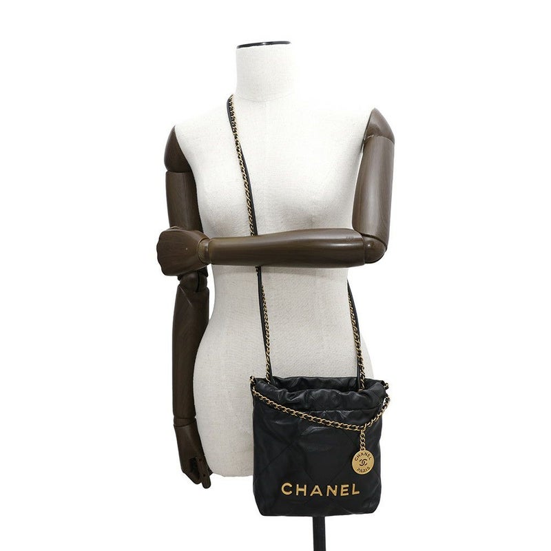 シャネル ハンドバッグ CHANEL 22 ミニ ココマーク シャイニーカーフレザー AS3980 CHANEL 2wayショルダーバッグ 黒