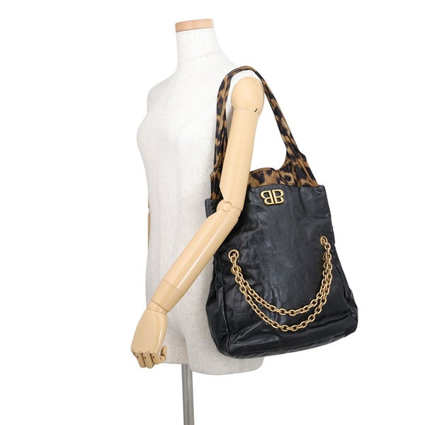 バレンシアガ チェーンショルダーバッグ モナコ スモール レオパード ラムスキン/ナイロン 791847 BALENCIAGA トートバッグ 黒