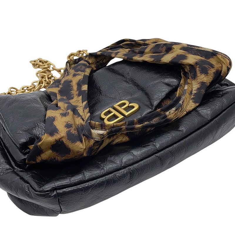 バレンシアガ チェーンショルダーバッグ モナコ スモール レオパード ラムスキン/ナイロン 791847 BALENCIAGA トートバッグ 黒
