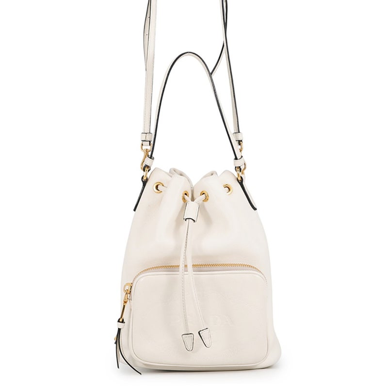プラダ ハンドバッグ デュエット トライアングルロゴ 巾着 レザー 1BH038 PRADA 2wayショルダーバッグ 白