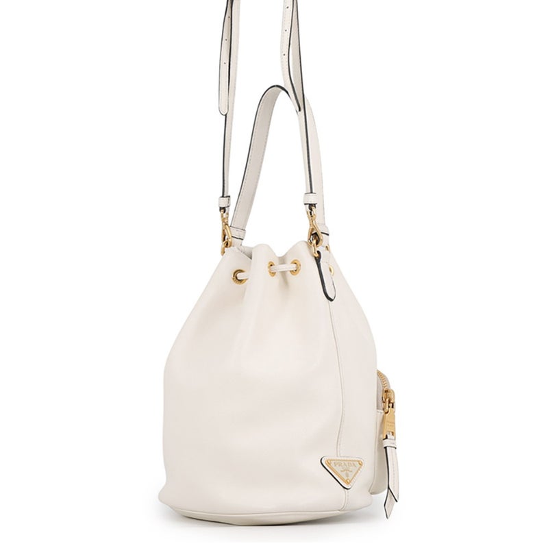 プラダ ハンドバッグ デュエット トライアングルロゴ 巾着 レザー 1BH038 PRADA 2wayショルダーバッグ 白