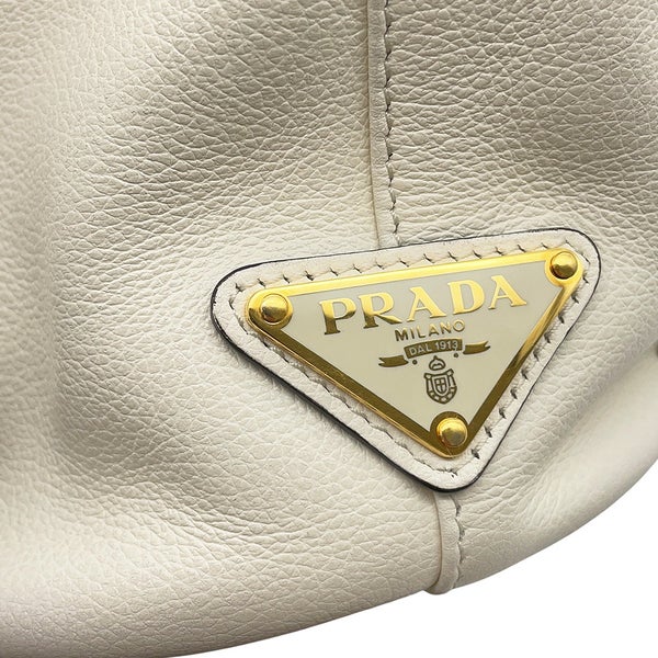 プラダ ハンドバッグ デュエット トライアングルロゴ 巾着 レザー 1BH038 PRADA 2wayショルダーバッグ 白