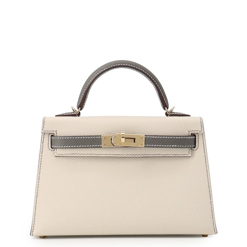 エルメス ハンドバッグ ミニケリー2 外縫い クレ/グリメイヤー/シャンパンゴールド金具 エプソン W刻印 HERMES 2wayバッグ SPO