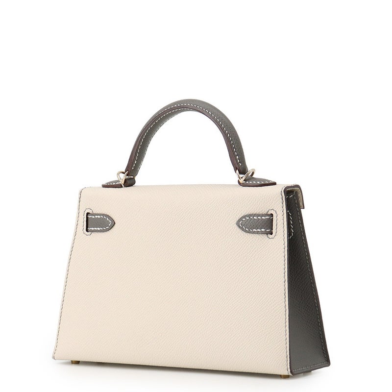 エルメス ハンドバッグ ミニケリー2 外縫い クレ/グリメイヤー/シャンパンゴールド金具 エプソン W刻印 HERMES 2wayバッグ SPO