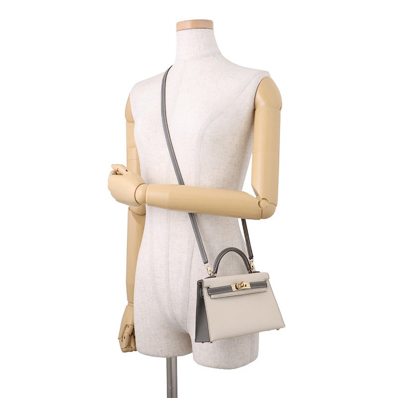 エルメス ハンドバッグ ミニケリー2 外縫い クレ/グリメイヤー/シャンパンゴールド金具 エプソン W刻印 HERMES 2wayバッグ SPO