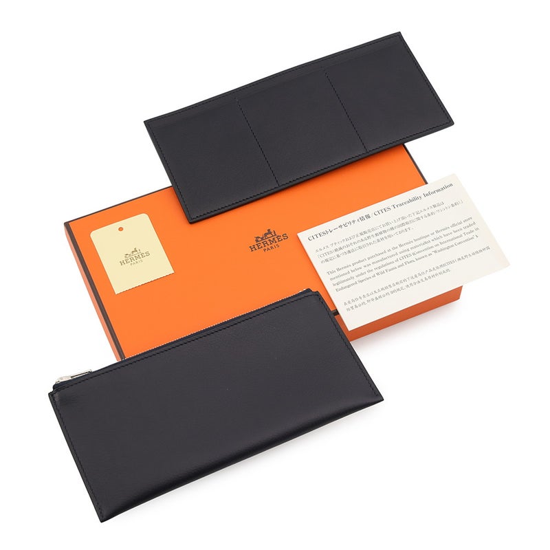 エルメス 長財布 パッサン ロング ブルーインディゴ/オンブレ/シルバー金具 エバーグレイン/リザード A刻印 HERMES