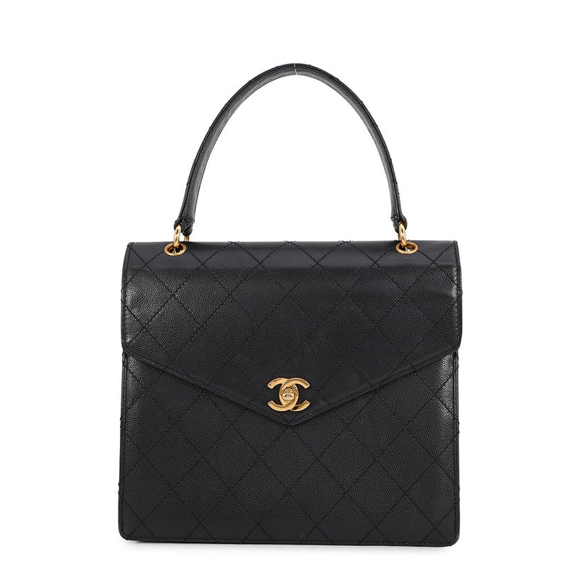シャネル ハンドバッグ マトラッセ ココマーク トップハンドル Vフラップ キャビアスキン CHANEL 黒