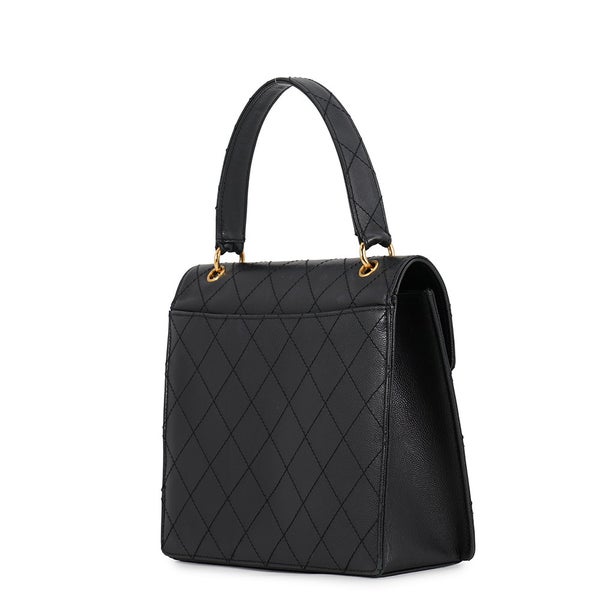 シャネル ハンドバッグ マトラッセ ココマーク トップハンドル Vフラップ キャビアスキン CHANEL 黒