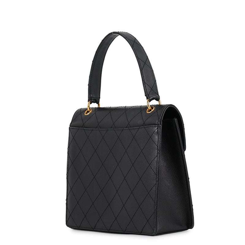 シャネル ハンドバッグ マトラッセ ココマーク トップハンドル Vフラップ キャビアスキン CHANEL 黒