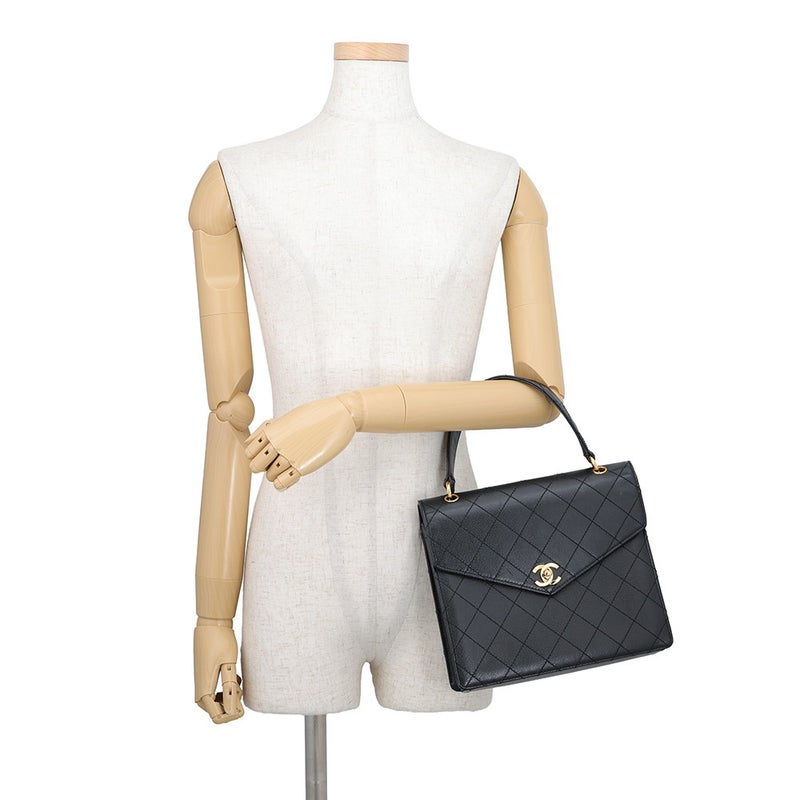 シャネル ハンドバッグ マトラッセ ココマーク トップハンドル Vフラップ キャビアスキン CHANEL 黒
