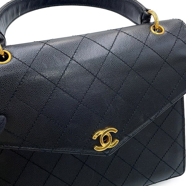 シャネル ハンドバッグ マトラッセ ココマーク トップハンドル Vフラップ キャビアスキン CHANEL 黒