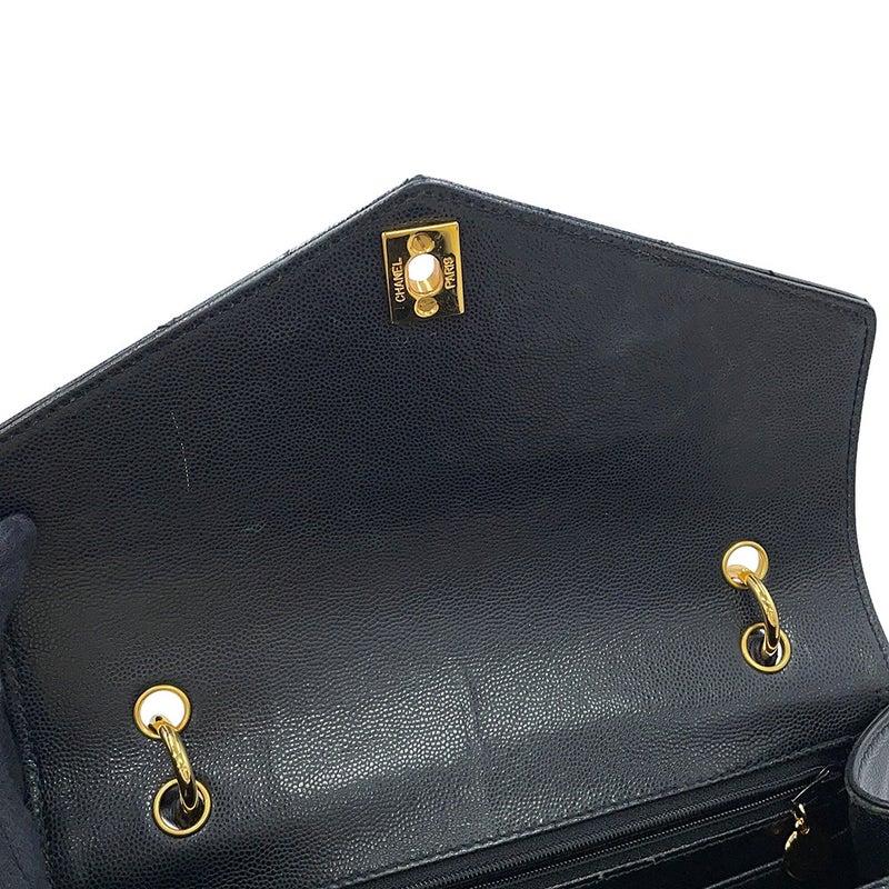 シャネル ハンドバッグ マトラッセ ココマーク トップハンドル Vフラップ キャビアスキン CHANEL 黒
