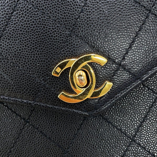 シャネル ハンドバッグ マトラッセ ココマーク トップハンドル Vフラップ キャビアスキン CHANEL 黒