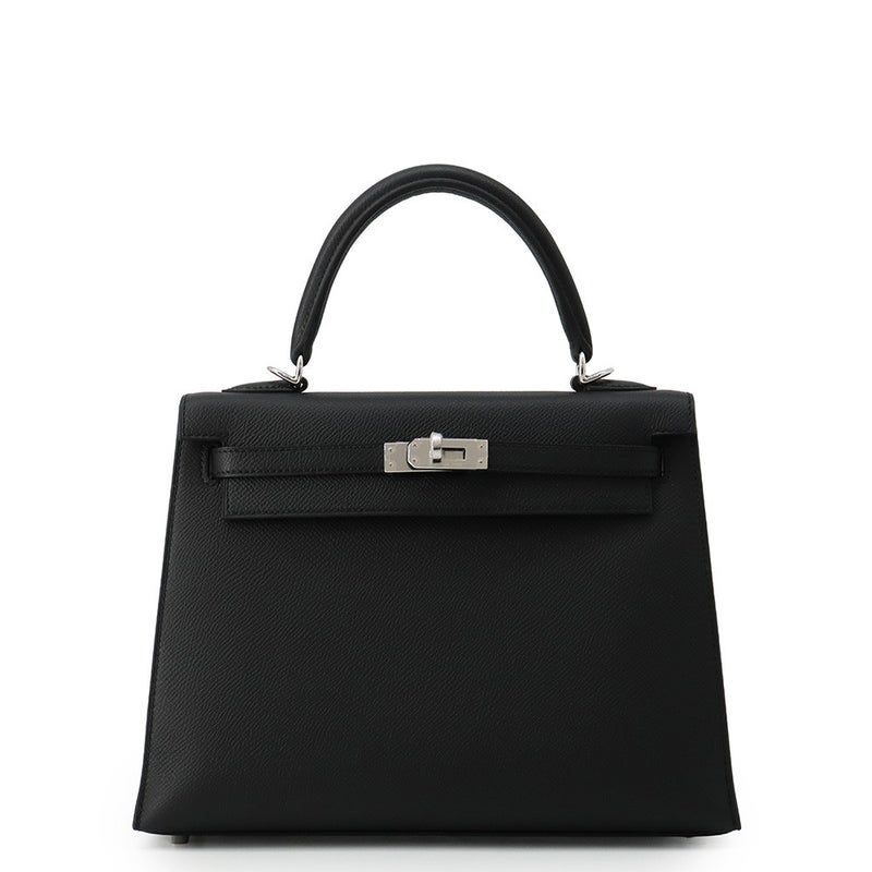 エルメス ハンドバッグ ケリー25 外縫い ブラック/シルバー金具 エプソン G刻印 HERMES Kelly 2wayバッグ 黒