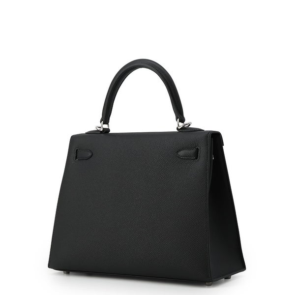 エルメス ハンドバッグ ケリー25 外縫い ブラック/シルバー金具 エプソン G刻印 HERMES Kelly 2wayバッグ 黒