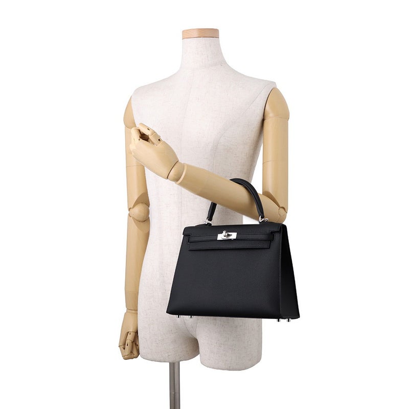 エルメス ハンドバッグ ケリー25 外縫い ブラック/シルバー金具 エプソン G刻印 HERMES Kelly 2wayバッグ 黒