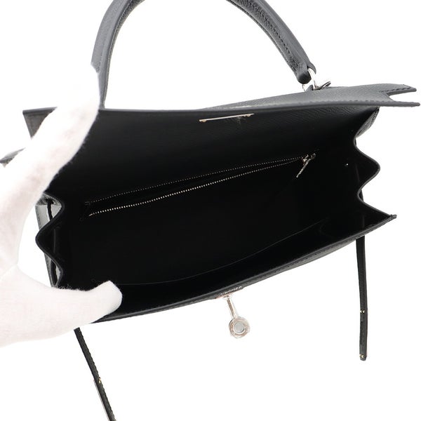 エルメス ハンドバッグ ケリー25 外縫い ブラック/シルバー金具 エプソン G刻印 HERMES Kelly 2wayバッグ 黒