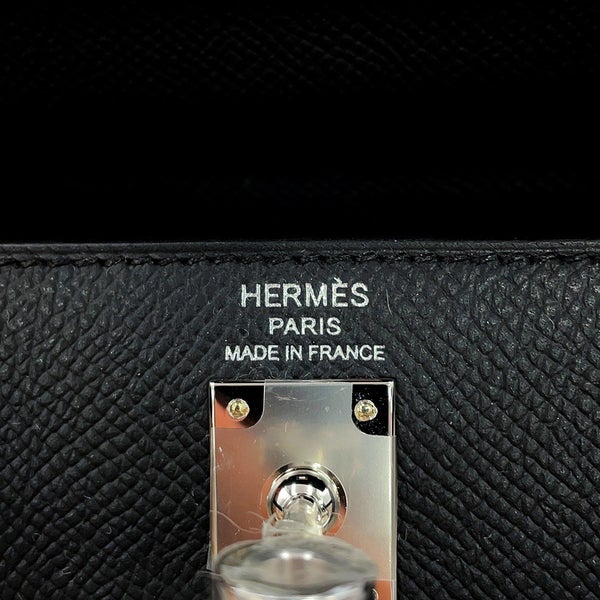 エルメス ハンドバッグ ケリー25 外縫い ブラック/シルバー金具 エプソン G刻印 HERMES Kelly 2wayバッグ 黒