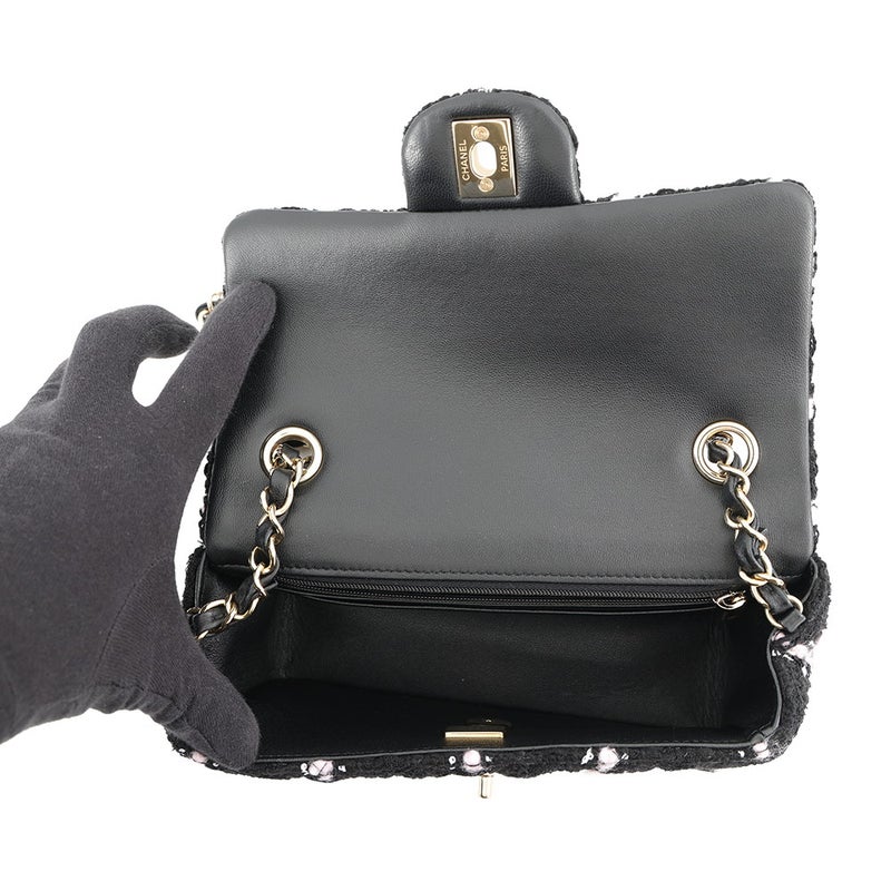シャネル チェーンショルダーバッグ マトラッセ20 ココマーク ツイード A69900 CHANEL 黒