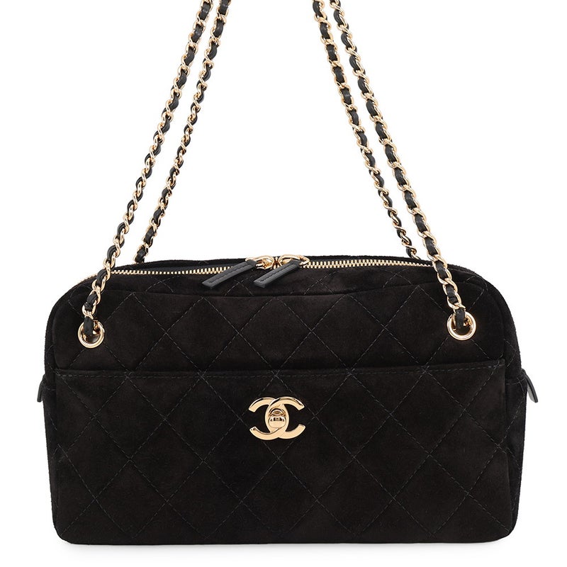 シャネル チェーンショルダーバッグ マトラッセ ココマーク カメラバッグ スエードカーフレザー AS6443 CHANEL 黒