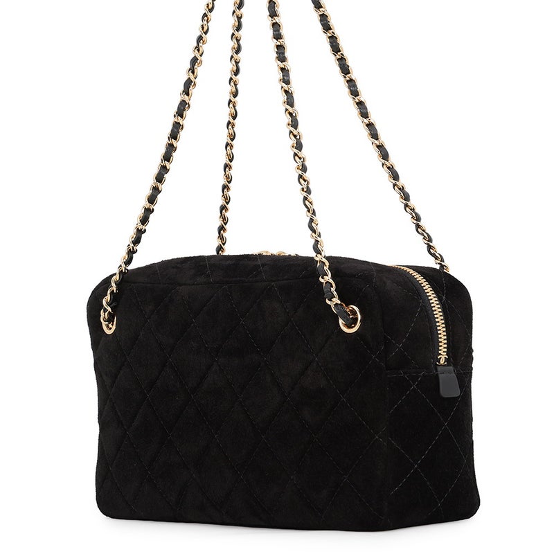 シャネル チェーンショルダーバッグ マトラッセ ココマーク カメラバッグ スエードカーフレザー AS6443 CHANEL 黒