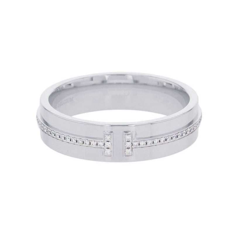 ティファニー リング Tワイド ダイヤモンド K18WGホワイトゴールド リングサイズ約19号 Tiffany&Co. 指輪