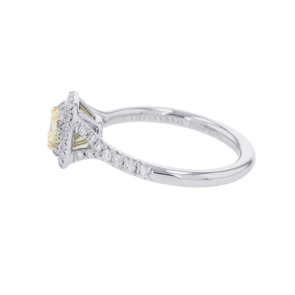 ティファニー リング ソレスト クッションカット ファンシーイエローダイヤ 0.27ct/ダイヤ 0.26ct Pt950/K18YG 約9号 鑑定書付き 指輪