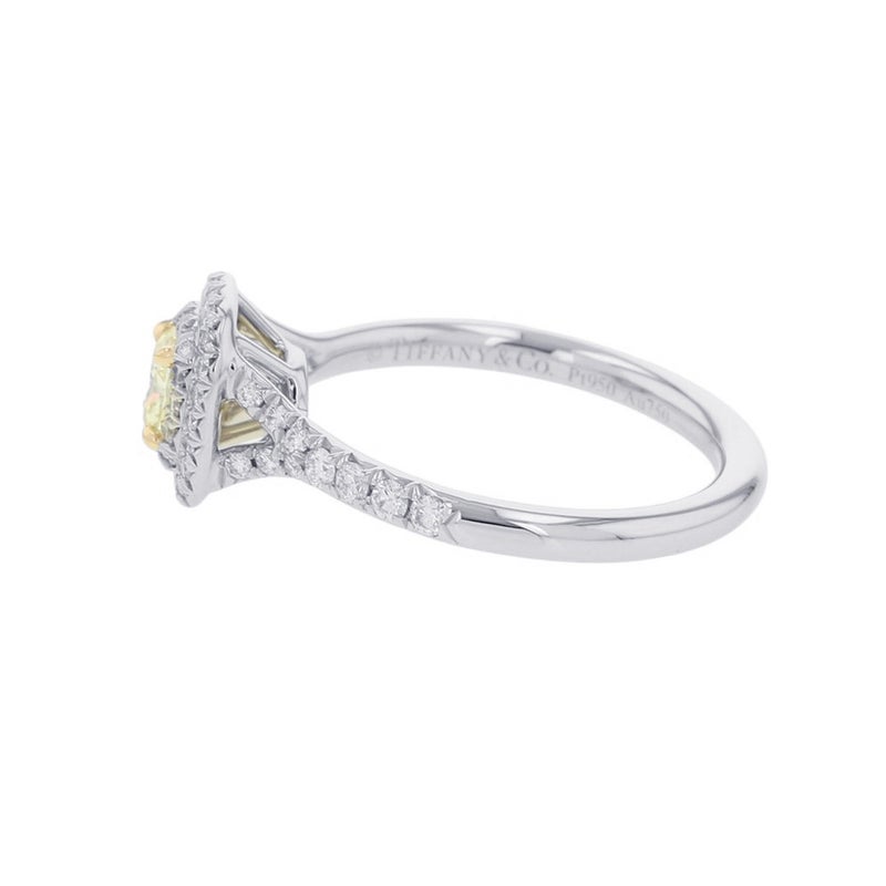 ティファニー リング ソレスト クッションカット ファンシーイエローダイヤ 0.27ct/ダイヤ 0.26ct Pt950/K18YG 約9号 鑑定書付き 指輪