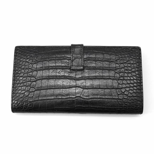 エルメス 長財布 ベアンスフレ ブラック/シルバー金具 アリゲーターマット T刻印 財布 黒