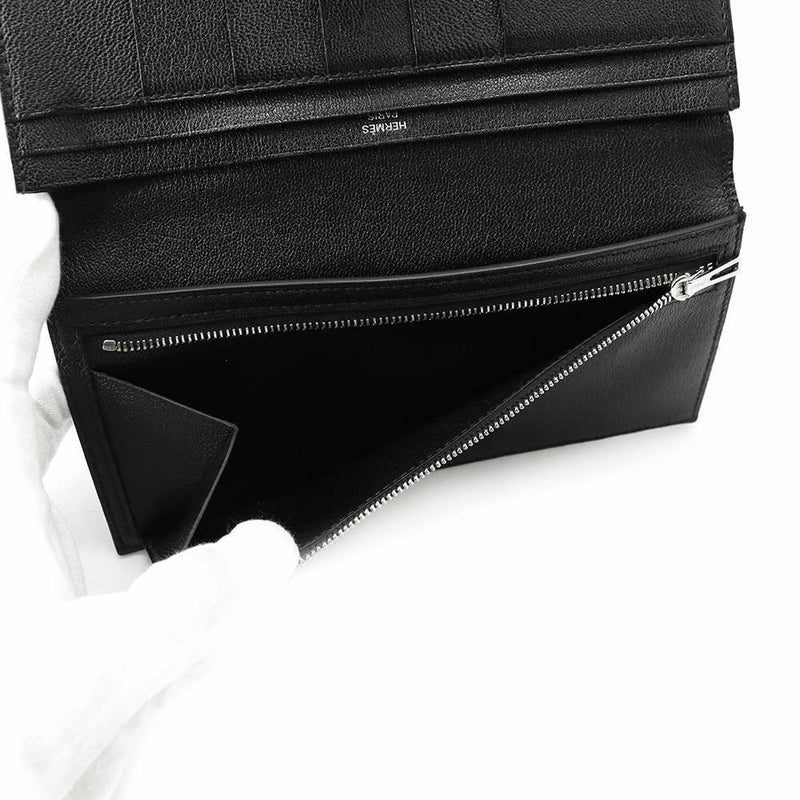 エルメス 長財布 ベアンスフレ ブラック/シルバー金具 アリゲーターマット T刻印 財布 黒