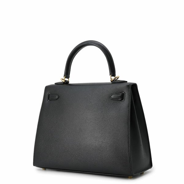 エルメス ハンドバッグ ケリー25 外縫い ブラック/ゴールド金具 エプソン U刻印 2wayショルダー 黒