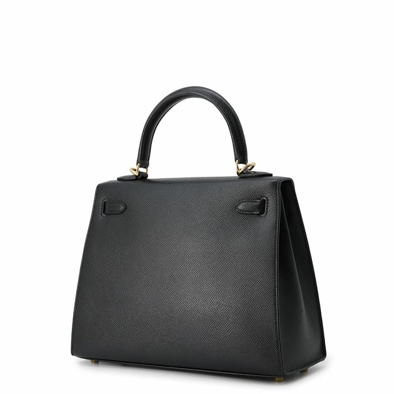エルメス ハンドバッグ ケリー25 外縫い ブラック/ゴールド金具 エプソン U刻印 2wayショルダー 黒