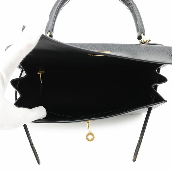 エルメス ハンドバッグ ケリー25 外縫い ブラック/ゴールド金具 エプソン U刻印 2wayショルダー 黒