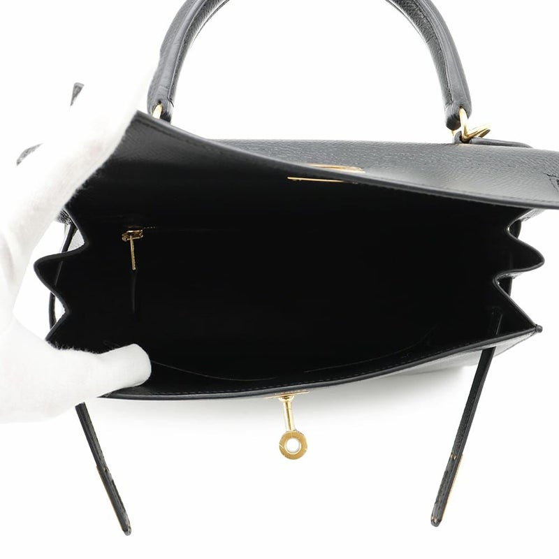 エルメス ハンドバッグ ケリー25 外縫い ブラック/ゴールド金具 エプソン U刻印 2wayショルダー 黒