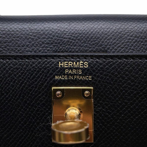エルメス ハンドバッグ ケリー25 外縫い ブラック/ゴールド金具 エプソン U刻印 2wayショルダー 黒