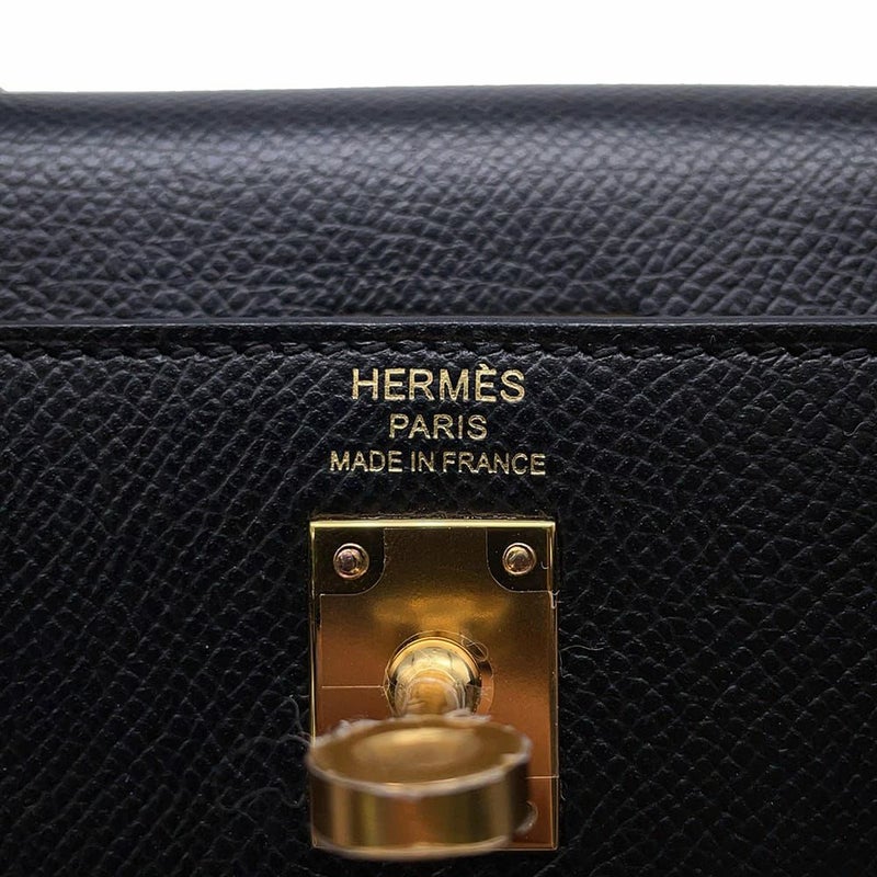 エルメス ハンドバッグ ケリー25 外縫い ブラック/ゴールド金具 エプソン U刻印 2wayショルダー 黒