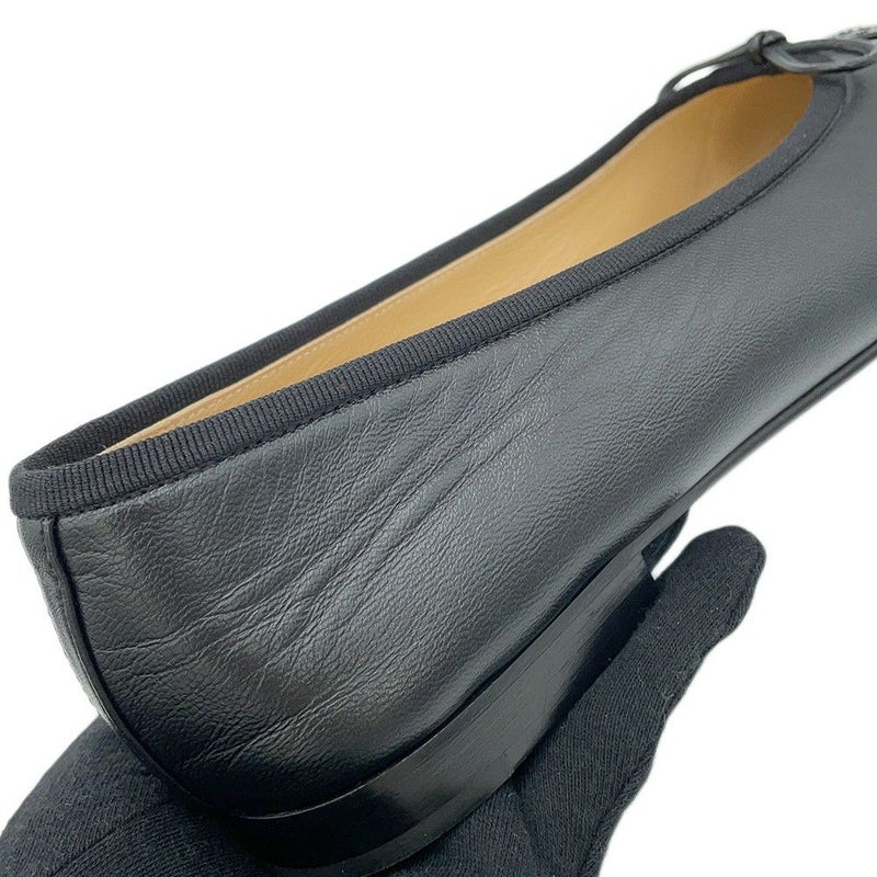 シャネル フラットシューズ バレリーナシューズ リボン ココマーク ラムスキン パテント G02819 レディースサイズ37C CHANEL 黒