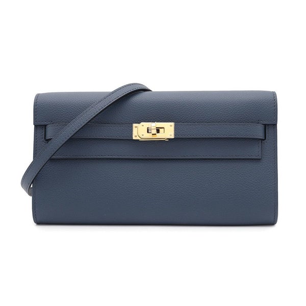 エルメス ケリーウォレット ロング トゥーゴー ブルードプリュス/ゴールド金具 エバーカラー W刻印 財布