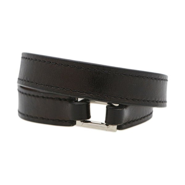 エルメス ブレスレット リヴァル ドゥブルトゥール ブラック/シルバー金具 レザー サイズS A刻印 黒