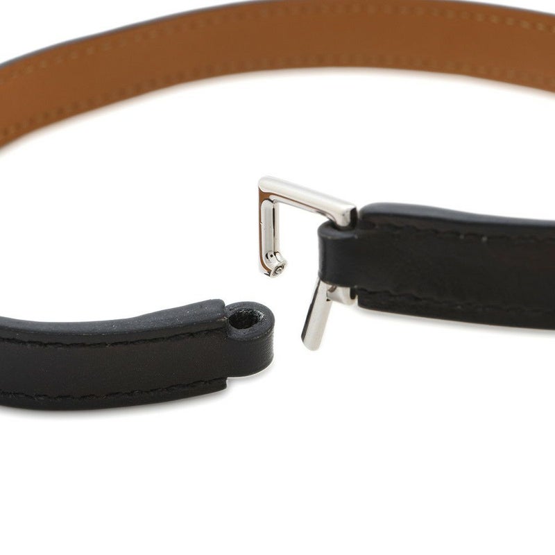 エルメス ブレスレット リヴァル ドゥブルトゥール ブラック/シルバー金具 レザー サイズS A刻印 黒