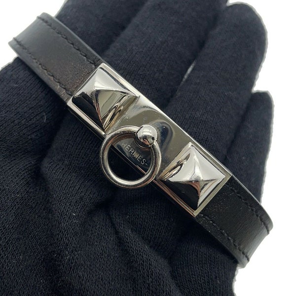 エルメス ブレスレット リヴァル ドゥブルトゥール ブラック/シルバー金具 レザー サイズS A刻印 黒