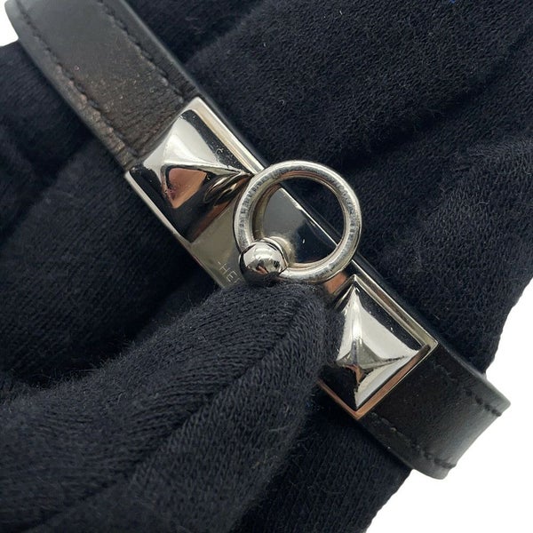 エルメス ブレスレット リヴァル ドゥブルトゥール ブラック/シルバー金具 レザー サイズS A刻印 黒