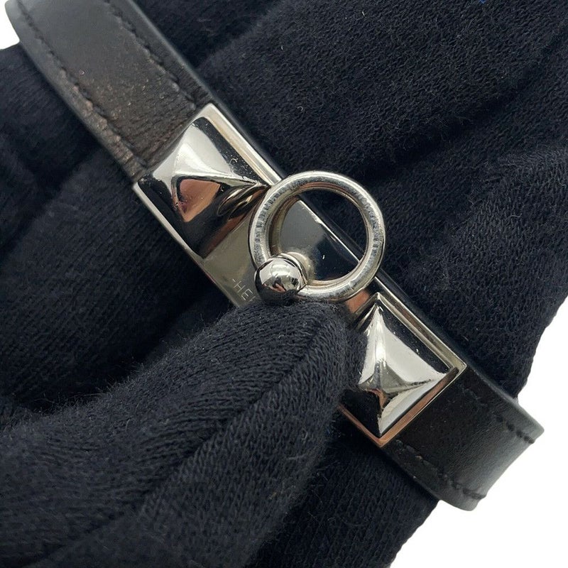 エルメス ブレスレット リヴァル ドゥブルトゥール ブラック/シルバー金具 レザー サイズS A刻印 黒