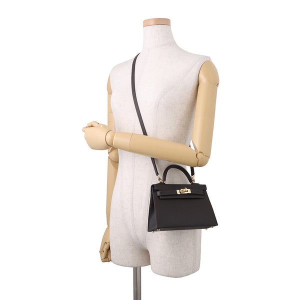 エルメス ハンドバッグ ミニケリー 外縫い ベブラン/ゴールド金具 エプソン G刻印 HERMES Kelly 2wayバッグ バイブルン