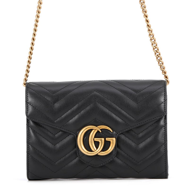 グッチ チェーンウォレット GGマーモント キルティング レザー 474575 GUCCI 財布 ダブルG 黒