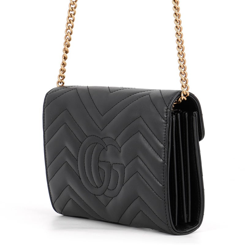 グッチ チェーンウォレット GGマーモント キルティング レザー 474575 GUCCI 財布 ダブルG 黒